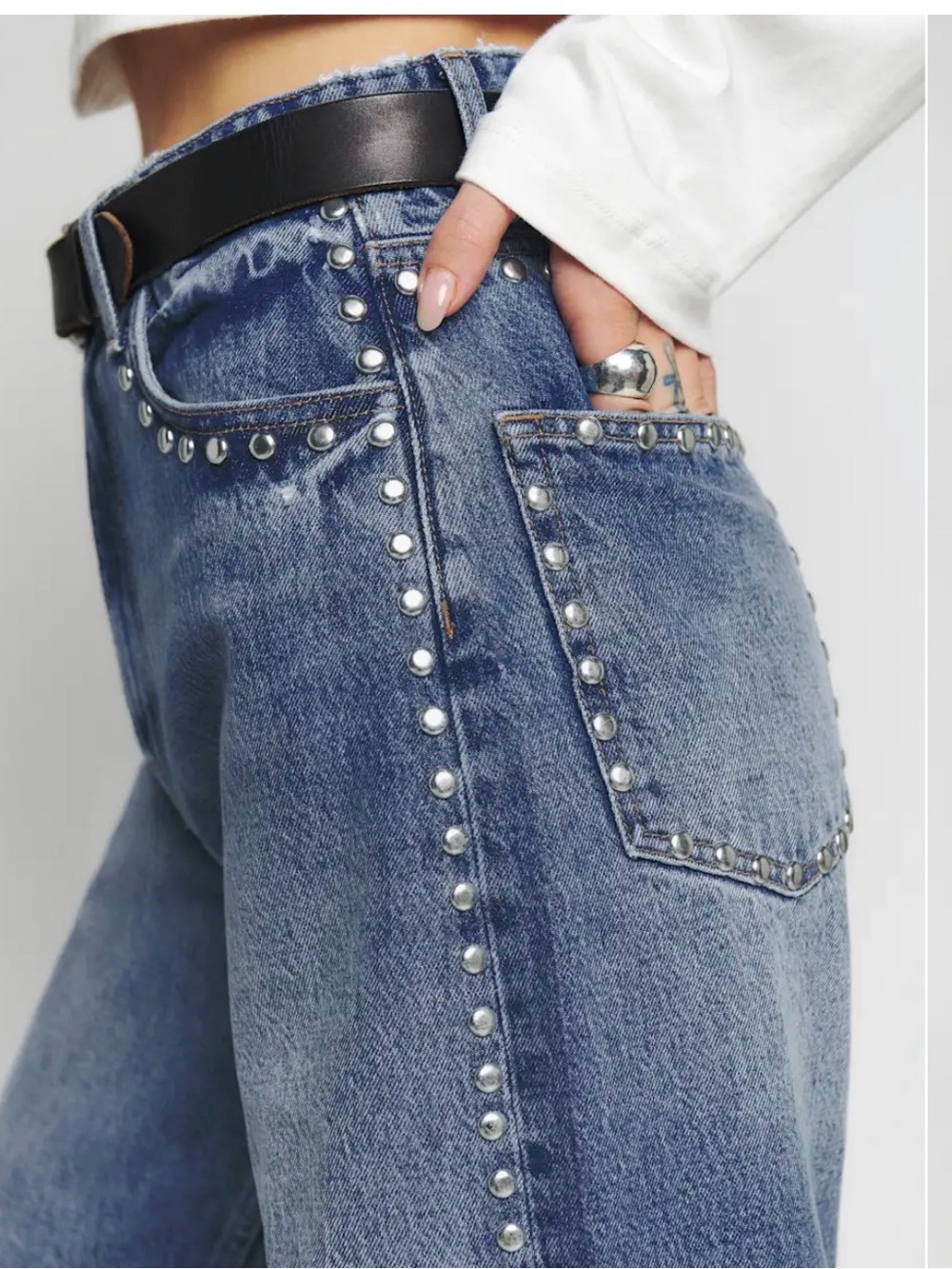 Reformation Studded Blue Straight-Leg Jeans